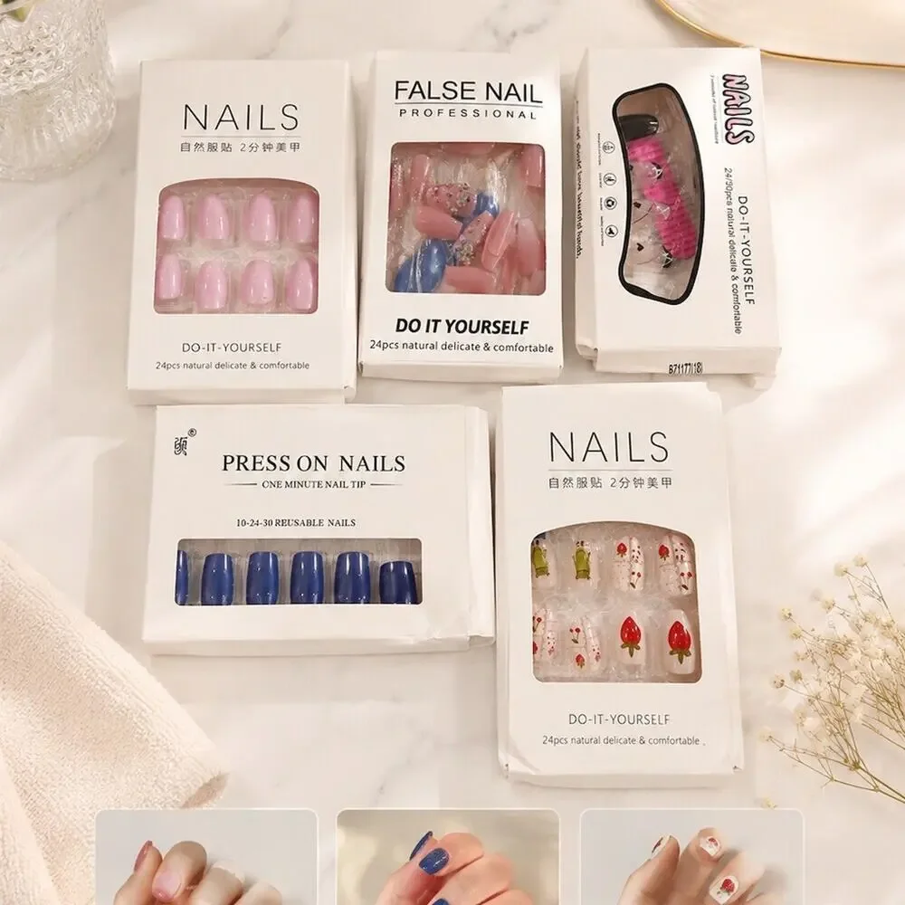 Lot of 5 Press-On False Nail Sets 24pcs Each Mixed Designs DIY Nail Tips